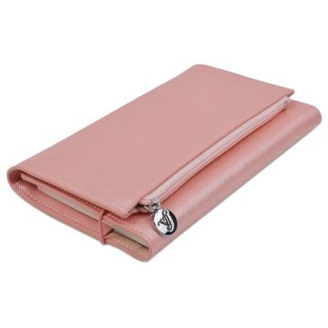 Victoria's Journal Zipco Clutch Yumuşak Koruyuculu Lastikli Fermuarlı Cepli Çizgili Blok Not Defteri / Şampanya