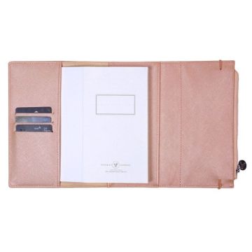 Victoria's Journal Zipco Clutch Yumuşak Koruyuculu Lastikli Fermuarlı Cepli Çizgili Blok Not Defteri / Şampanya