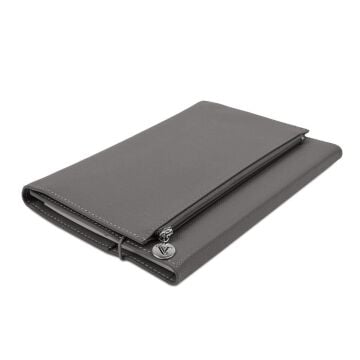 Victoria's Journal Zipco Clutch Yumuşak Koruyuculu Lastikli Fermuarlı Cepli Çizgili Blok Not Defteri  Gri